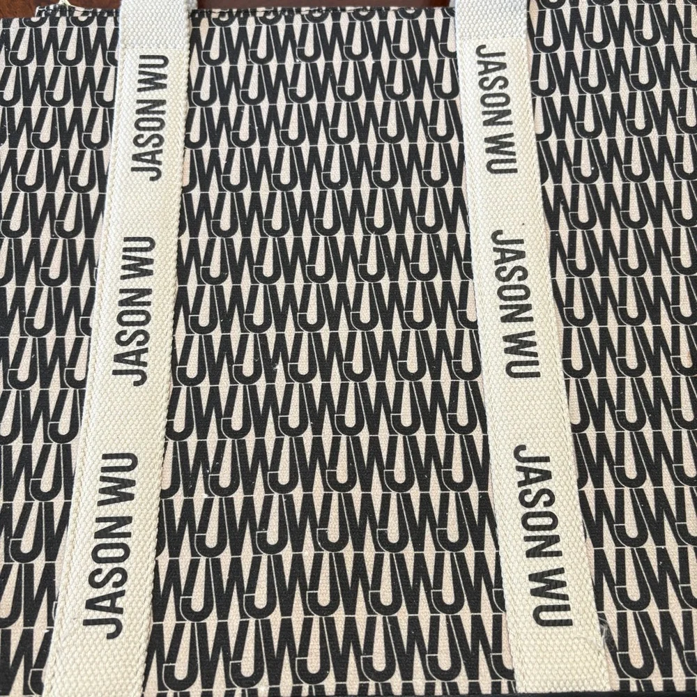 JASON WU Canvas Tote Bag Remmy Logo Print Black and Cream‎